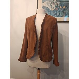 Vintage Vegan Suede Brown Blazer Western Coastal Cowgirl 90s Dress Barn Size L